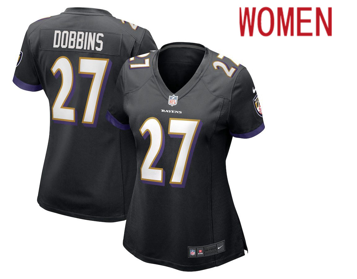 Cheap Women Baltimore Ravens 27 J.K. Dobbins Nike Black Game NFL Jersey